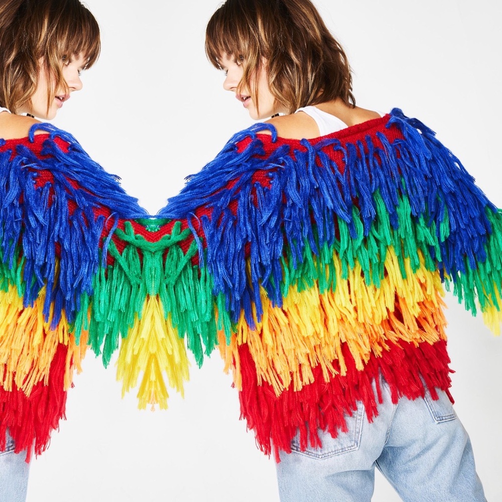 🆕 Dolls Kill 🌈 Rainbow Shaggy Fur Cardigan - Picture 3 of 7